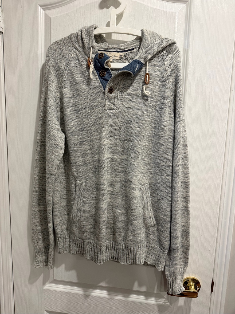 Hooded Knit Pullover Sweater - Gray